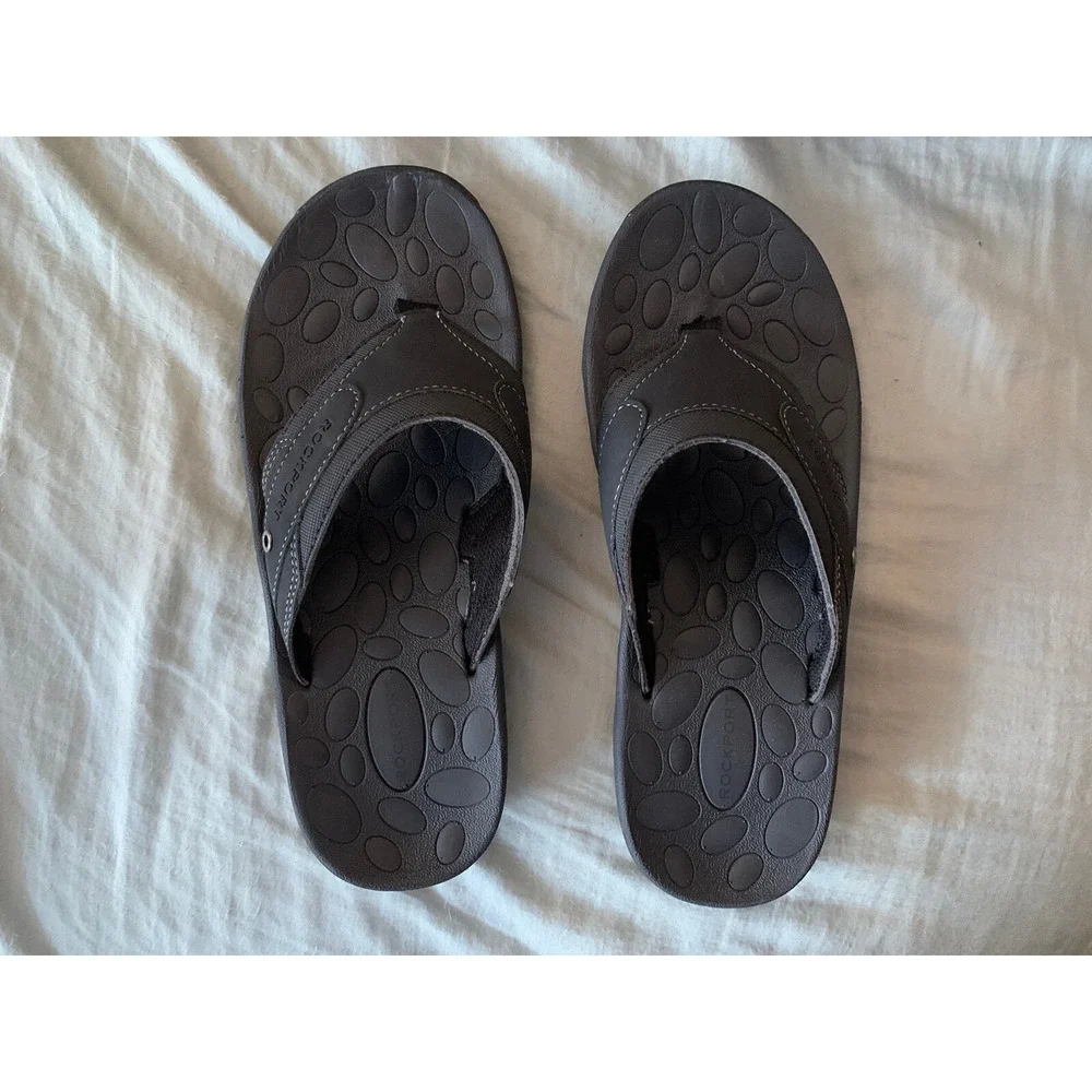 Rockport Men's Hayes Thong Sandals Black Size 8 NIB